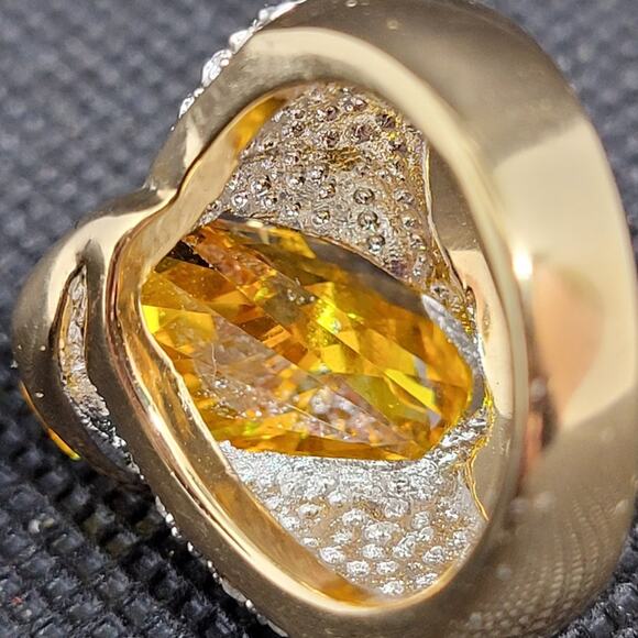 Retro KJL Kenneth Jay Lane Orange Citrine Rhinestone Cocktail Ring Glam Vibe - Picture 5 of 7